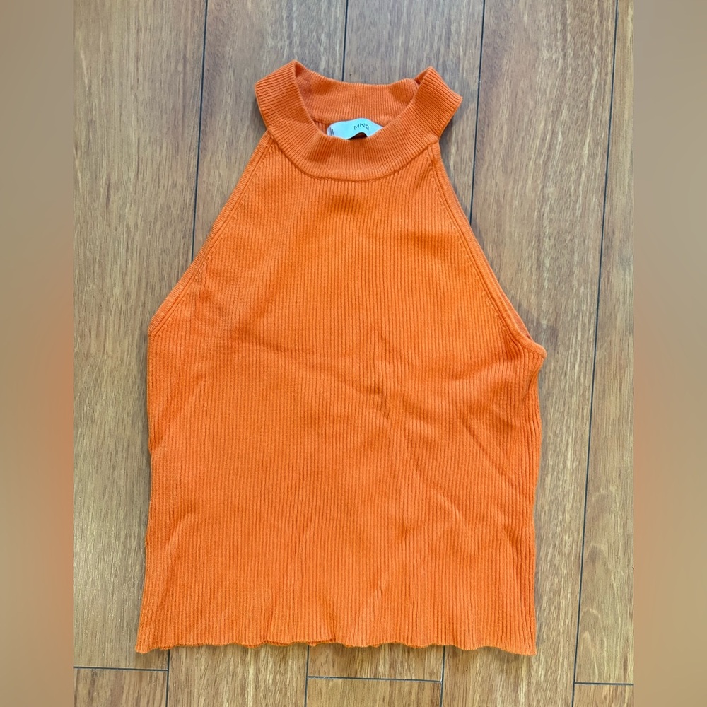 Mango Vibrant Orange Ribbed Tank Top